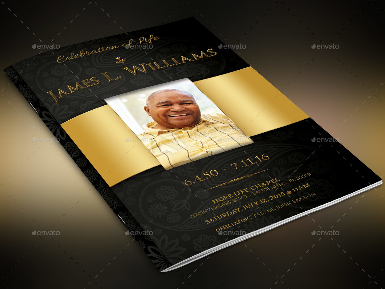 Black Gold Dignity Funeral Program Template, Print Templates GraphicRiver